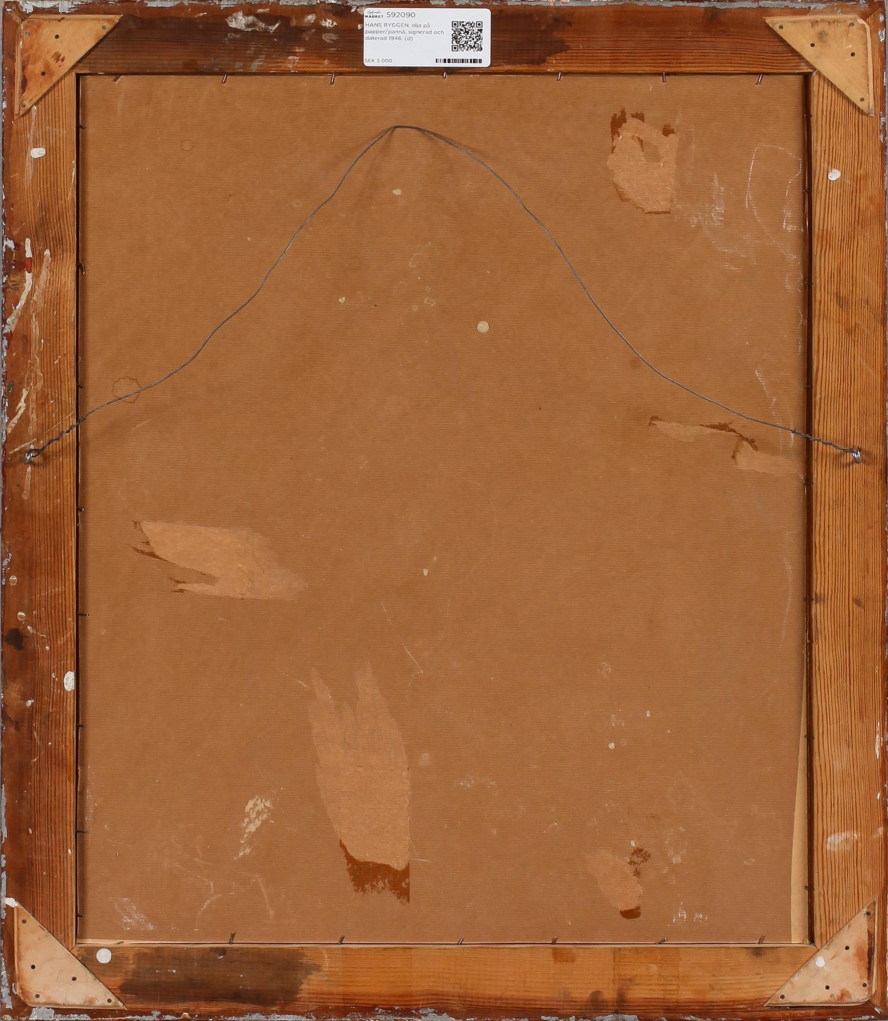 HANS RYGGEN, olja på papper/pannå, signerad och daterad 1946.