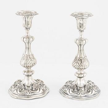 A pair of rococo style silver candlesticks, Finland 1871.