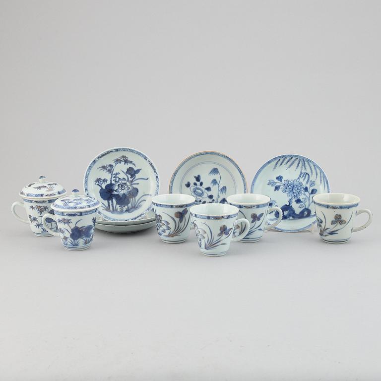 A group of sex cups, two covers and five dishes, Qing dynasty, 18th Century.