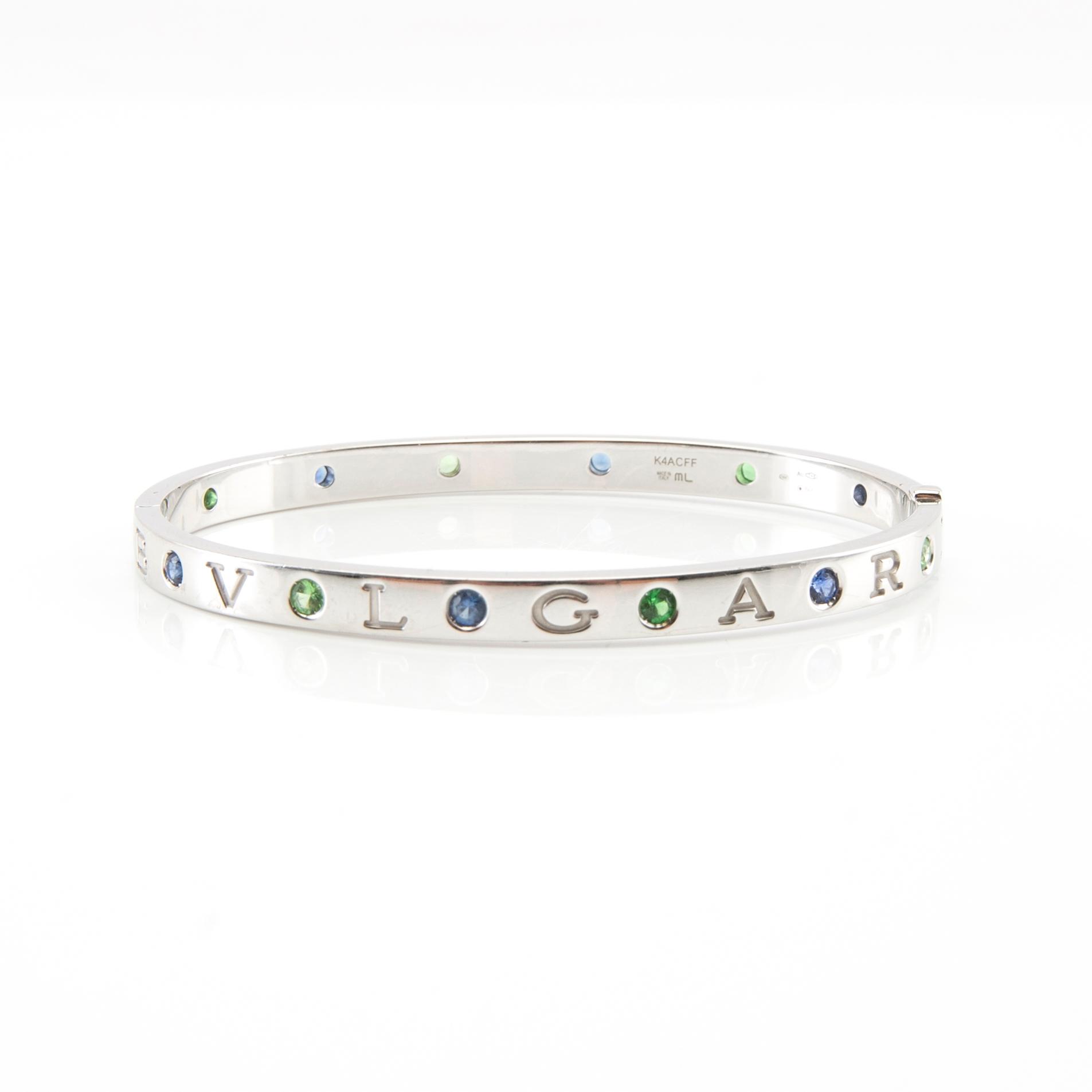 Bulgari, "Roman Sorbets" bracelet, 18K white gold with faceted tsavorites and purple sapphires.
