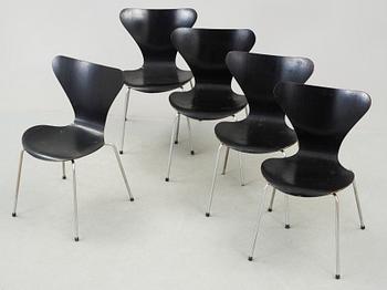 STOLAR, 5 st, "Sjuan", Arne Jacobsen, Fritz Hansen, 1960-70-tal.