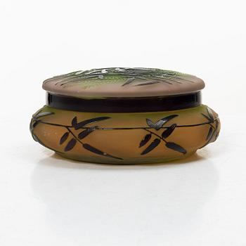 Emile Gallé, ask med lock samt vas, glas, Nancy Frankrike, Art Nouveau.