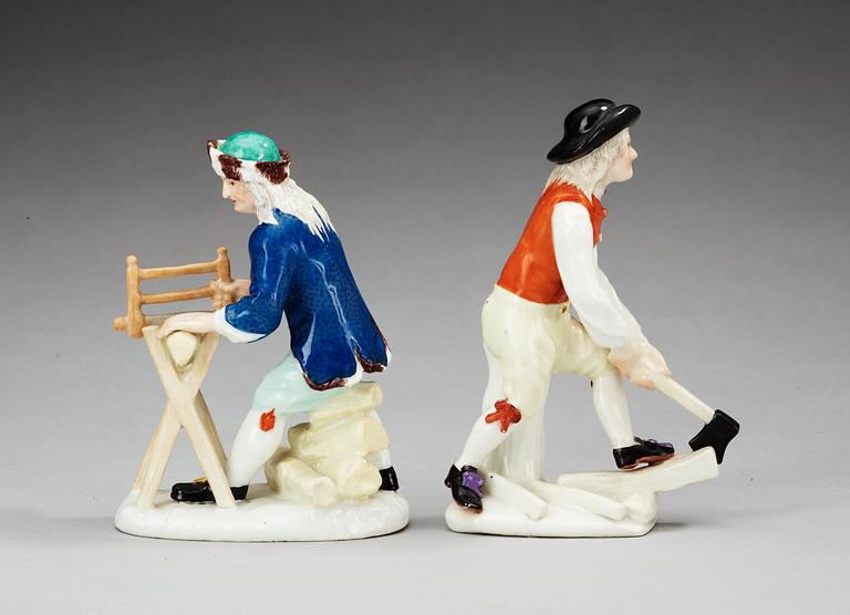 A set of two Meissen figures of carpenters, 18th Century.