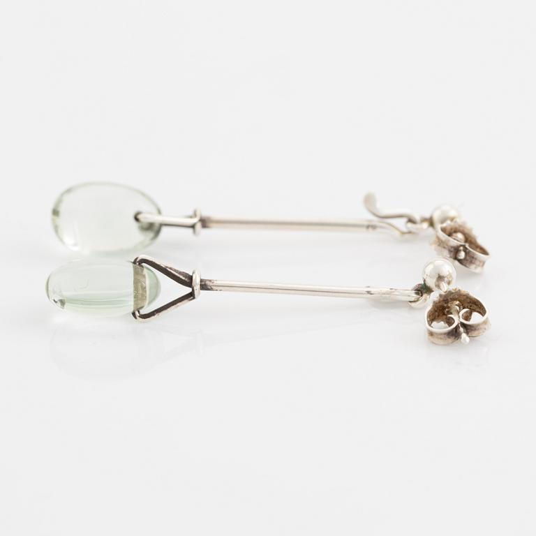 Vivianna Torun Bülow-Hübe, earrings, "dew drop" silver with prasolite, Georg Jensen.