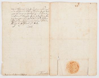 KARL XI AV SVERIGE, signerat brev, daterat Kungsör 14 december 1681.