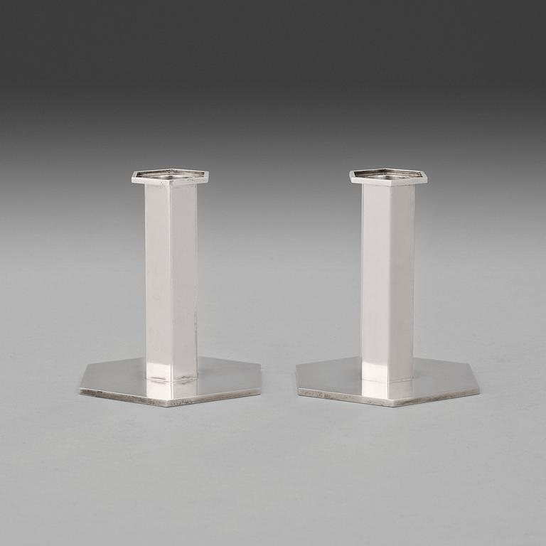 A pair of Wiwen Nilsson sterling candlesticks, Lund 1962.