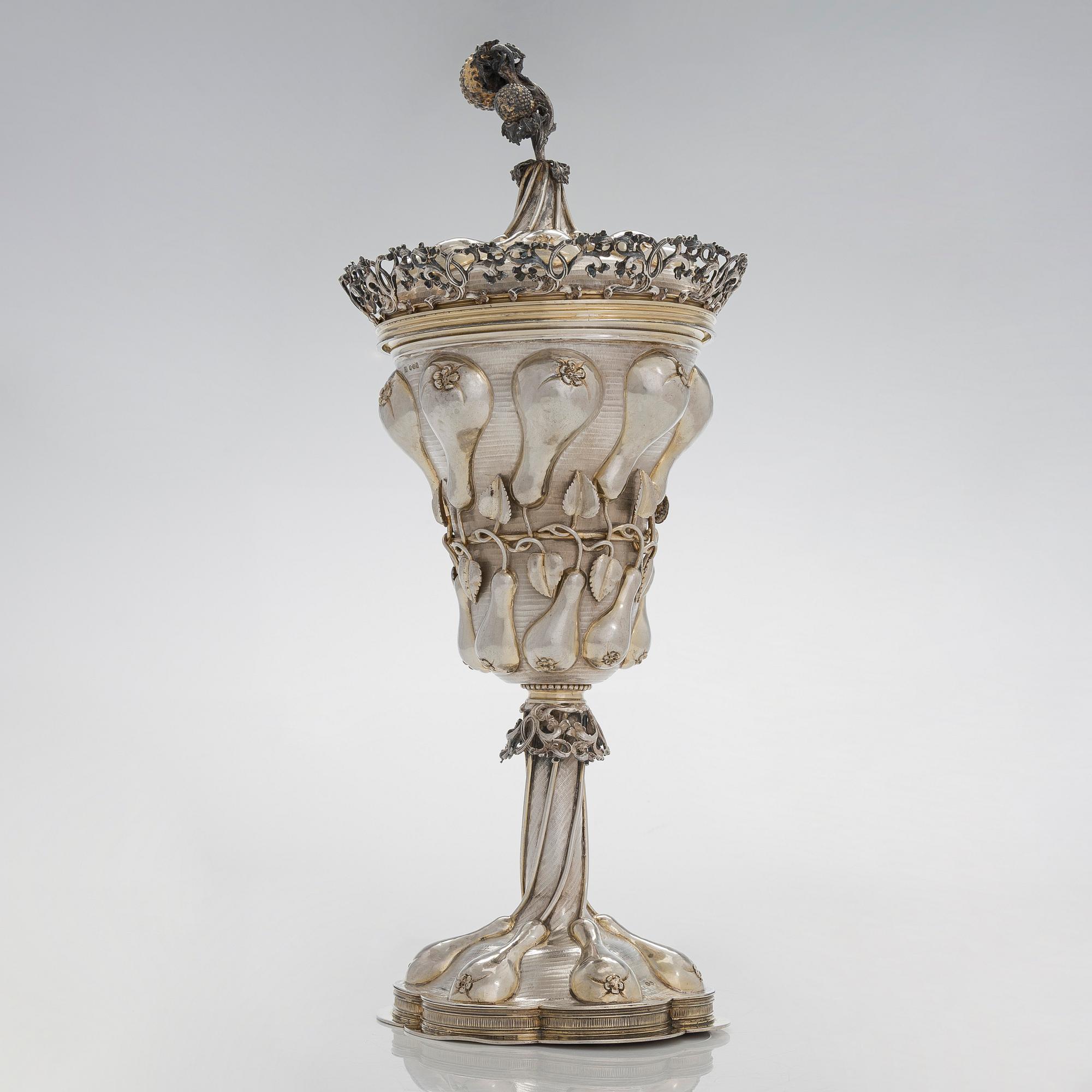 An early 20th-century parcel-gilt silver standing cup, maker's mark presumably Ludwig Neresheimer & Co, Hanau, Germany.