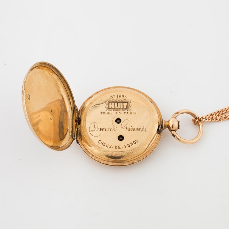 DUMONT GUINAND, CHAUX-DE-FONDS, hunting cased pocket watch, 37 mm.