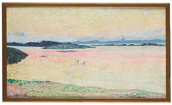 Carl Wilhelmson, "Strandlandskap" (Fiskebäckskil med Lysekils kyrka).