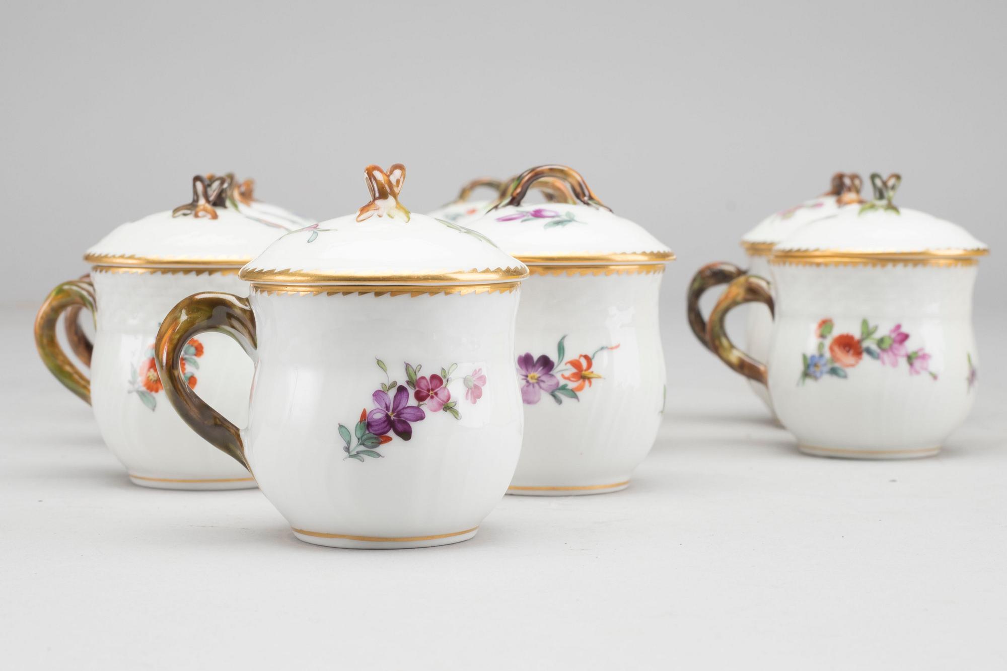 A SET OF 11 CUSTARD CUPS, porcelain, "Sachsisk Blomst", Royal Copenhagen.