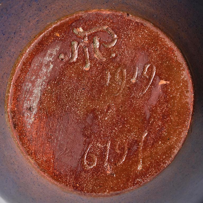 Hilma Persson-Hjelm, a glazed earthenware art nouveau vase, executed in her own studio, Arvika 1919. No 1619.