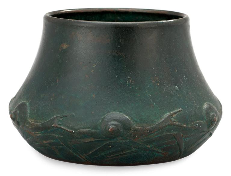 A Hugo Elmqvist Art Nouveau patinated bronze vase, Stockholm, early 1900's.