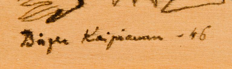 Birger Kaipiainen, piirros, tussi vanerille, signeerattu ja päivätty -46.