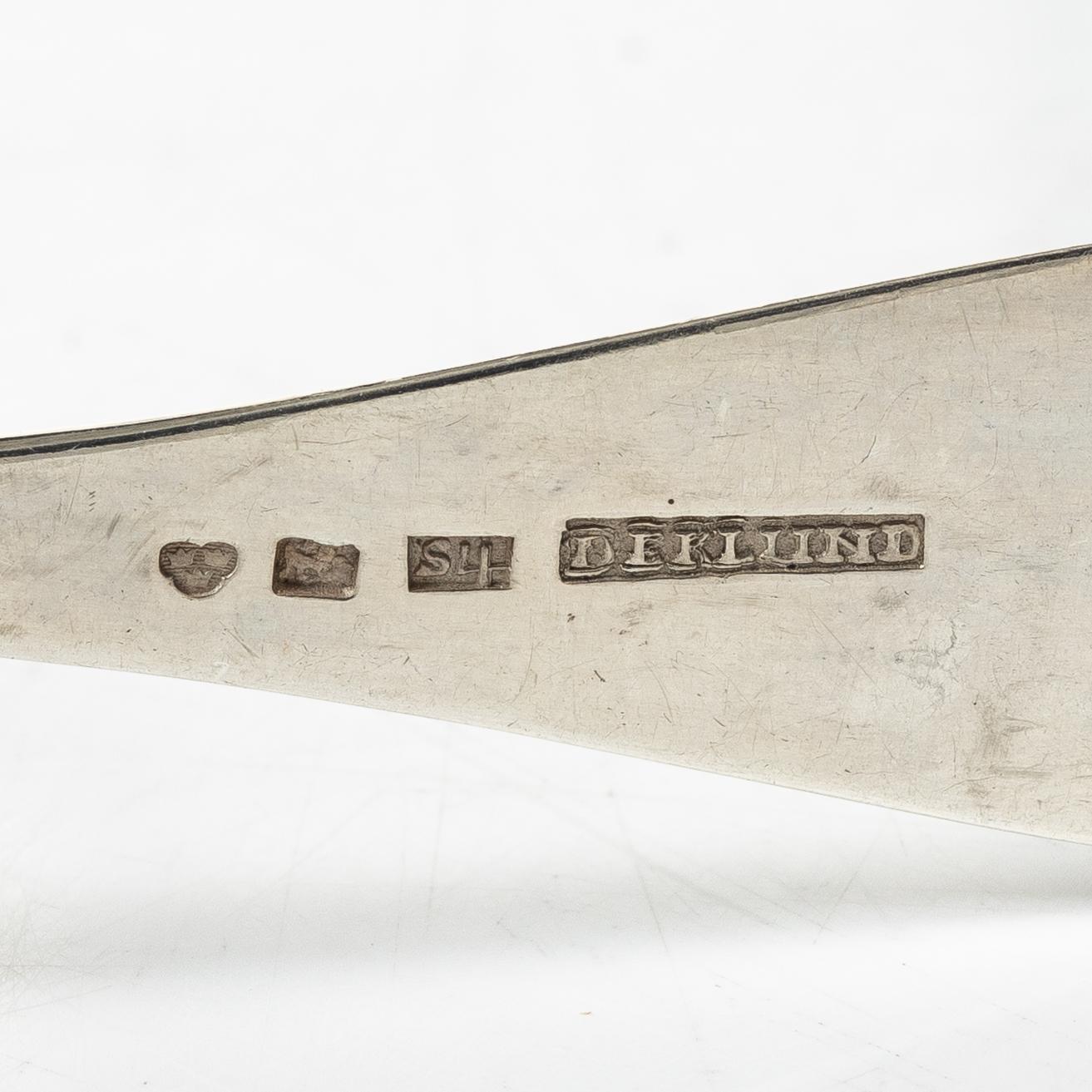 Matskedar, silver, 11 st, äldre modeller, 1789-1848.