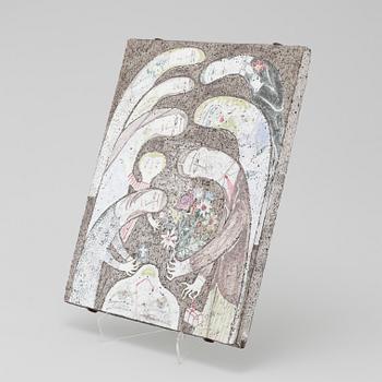 A chamotte stoneware wall plaque attributed to Marie Simmulsson for Upsala Ekeby, second half of the 20th century.