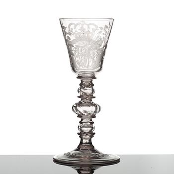 A large Swedish engraved goblet,  Kungsholms glass manufactory, 18th Century.