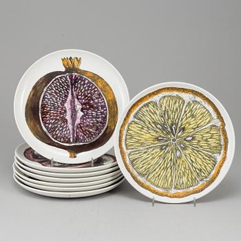 FORNASETTI, eight 'Sezioni di Frutta' ceramic plates, Milan, Italy, 1950's.