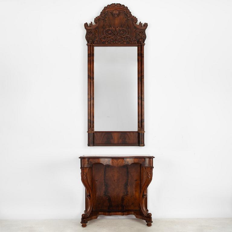 Spegel med konsolbord, rokokostil, 1800-talets andra hälft.