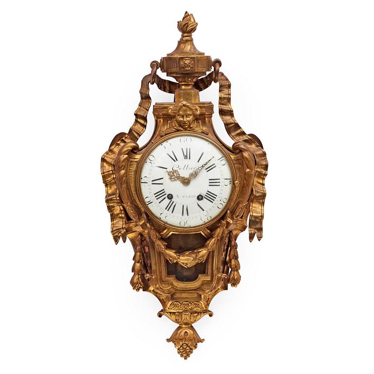 A Louis XVI 18th century gilt bronze wall clock by Cellier.