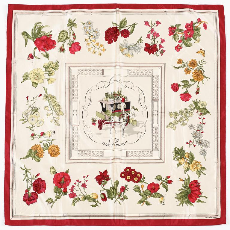 A 1950s silk scarf "Quei aux Fleurs" by Hermès.