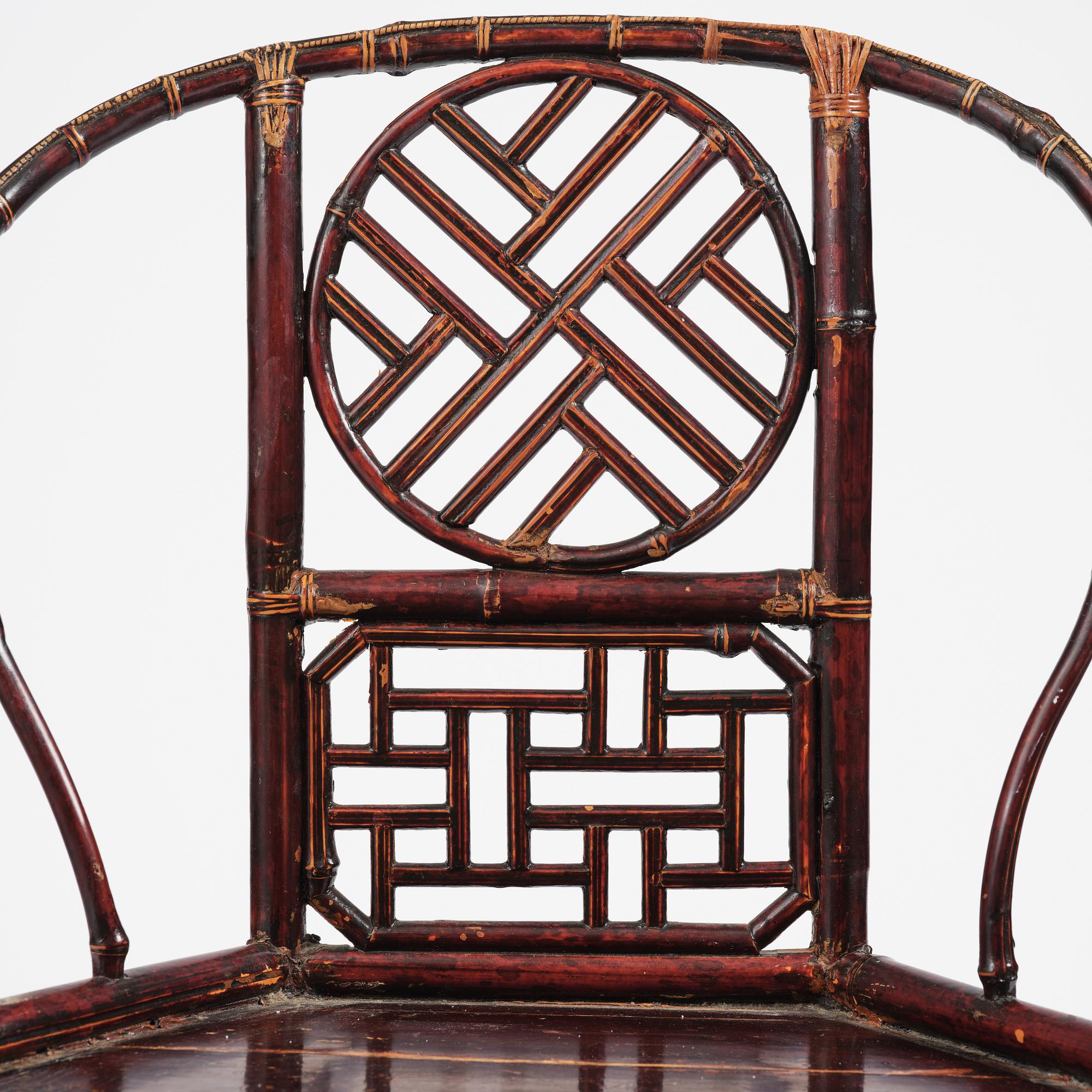 A Chinese bamboo horseshoeback armchair, late Qing dynasty.