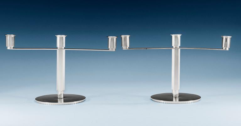 Wiwen Nilsson, A pair of Wiwen Nilsson candelabra for three candles, Lund in 1929. This model was first shown at an exhibition at "Kulturen" this very year.