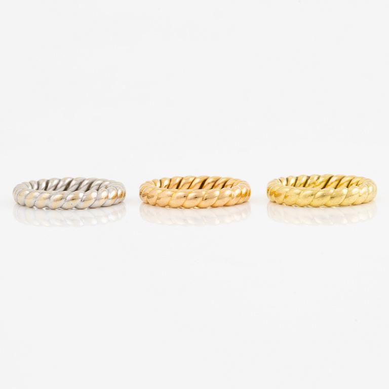 Ringar 3 st, 18K trefärgat guld.