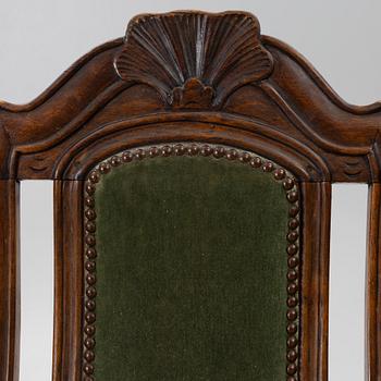 Six late Baroque chairs, 18th century.