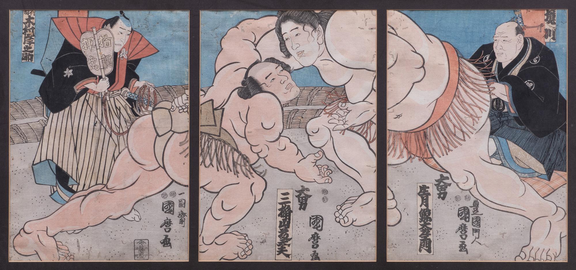 Utagawa Kunimaro, "Giant Ikitsuki Kujiraemon and Mitateyama Todayu".