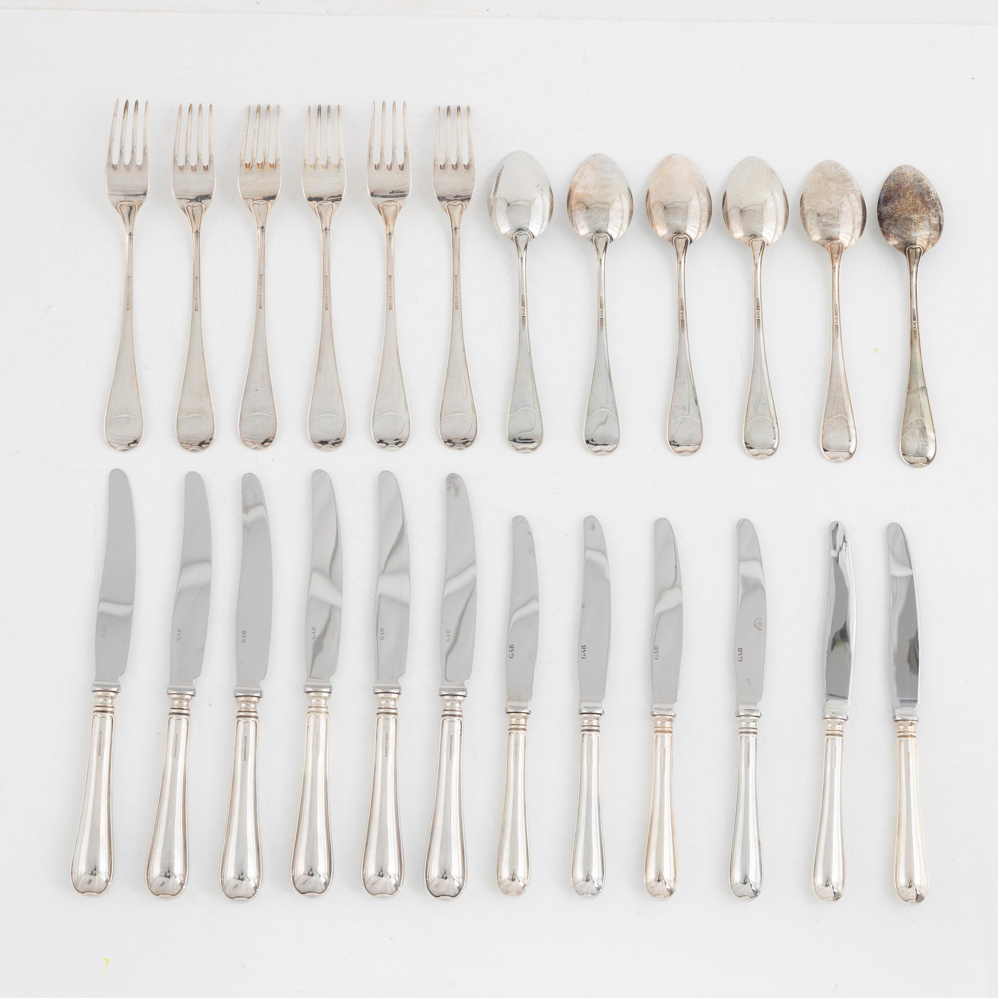 Guldsmedsaktiebolaget, cutlery, 24 pieces, silver 830/1000, model "Svensk rund", Eskilstuna 1996.