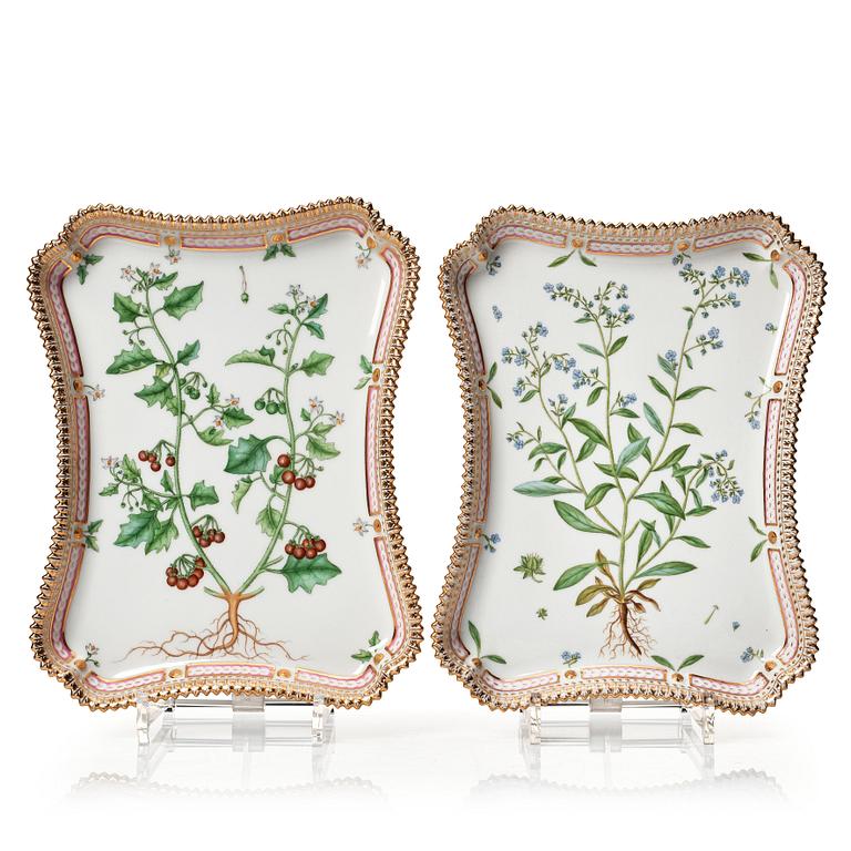 A pair of Royal Copenhagen 'Flora Danica' trays, Denmark, 20th Century.