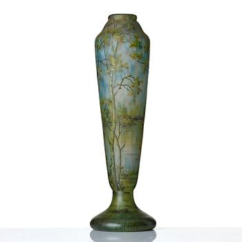 Daum, an Art Nouveau enamel painted cameo glass vase, Nancy France.