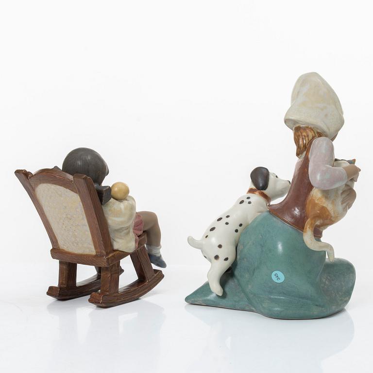 Lladró, five figurines, including "Arctic friends", "Arctic allies", "The old fishing hole", Spain.