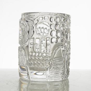 Bertil Vallien, a cylindrical clear glass vase, Boda Åfors Sweden 1960-70s.