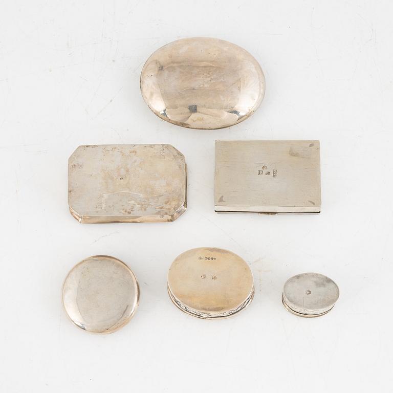 Six silver snuff-boxes, including Amsterdam, Netherlands 1908.