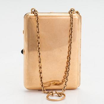 A ca.14K gold and sapphire compartment purse.