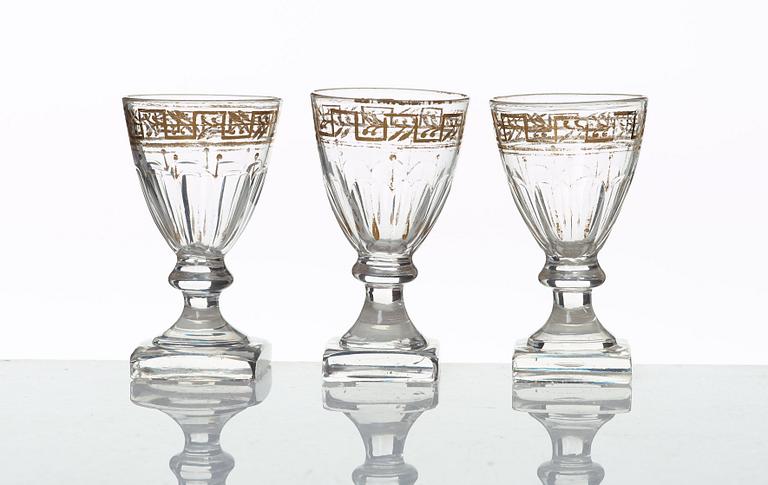 A set of 12 Russian wine glasses, Imperial Glass Manufactory, 19th Century.