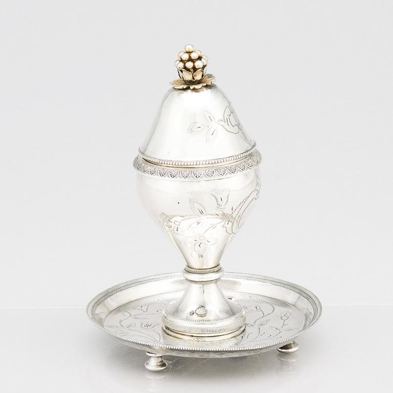 A silver vessel with lid, Ottoman Empire, circa 1890.