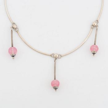 Collier, silver med rosa glas.