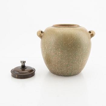 Patrick Nordström, a stoneware urn with bronze lid Royal Copenhagen dated 27-4 1922.