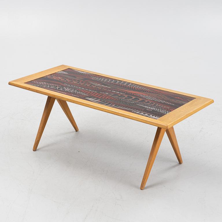 Stig Lindberg & David Rosén, an oak and enamel coffee table from Nordiska Kompaniet and Gustavsberg, 1950's.