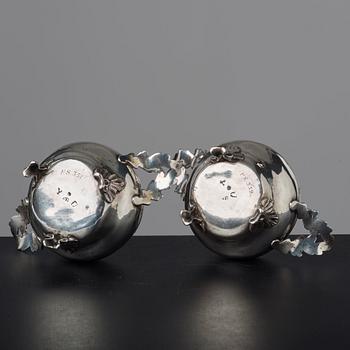 A pair of Swedish 18th century parcel-gilt silver salt cellars, mark of Jonas Berg, Stockholm 1781.