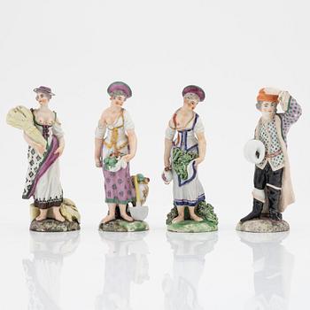 A set of four Ludwigsburg porcelain figures, 20th Century.