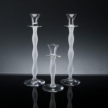 2+1 pcs of glass candle lights "Celeste", by Anne Nilsson, Orrefors, late 20th century.