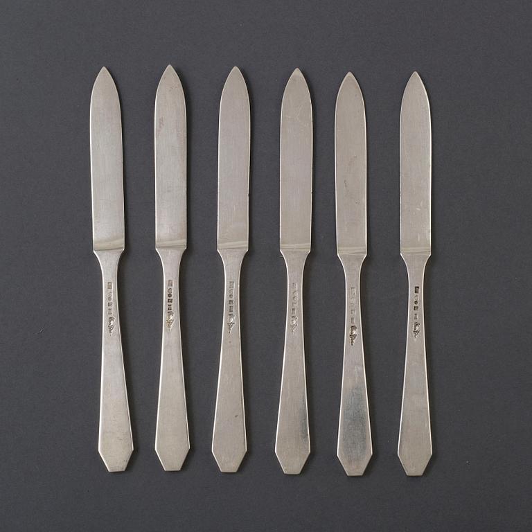 WIWEN NILSSON, six silver fruit knives, Anders Nilsson, Lund, 1936.