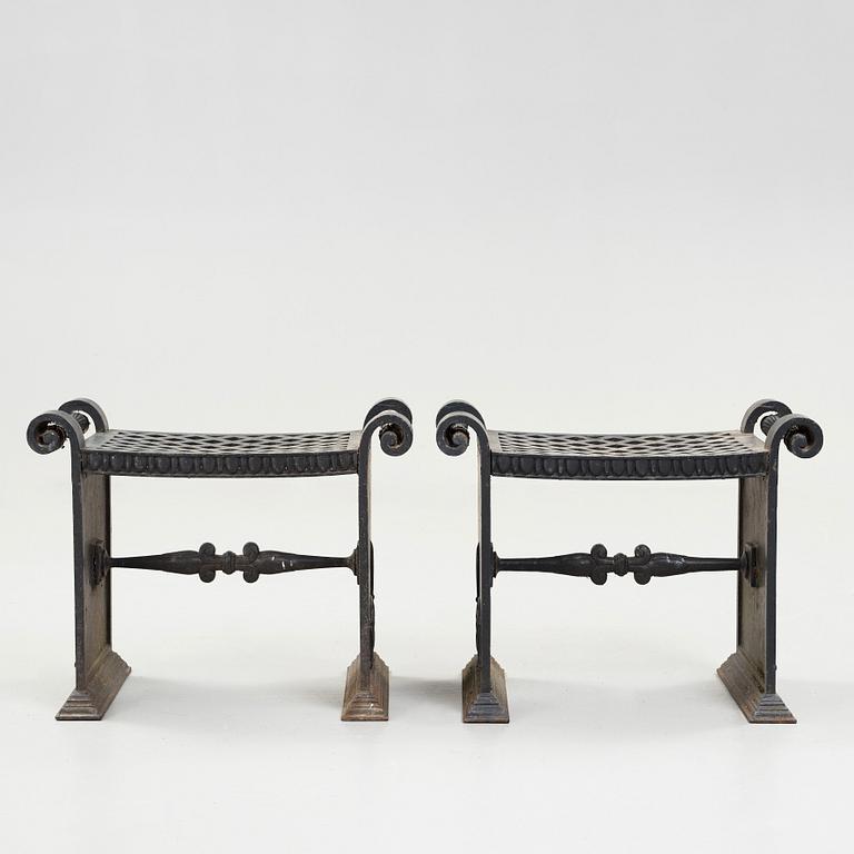 Folke Bensow, a pair of cast iron stools 'Taburett Nr 1', by Näfveqvarns Bruk, Sweden ca 1925.