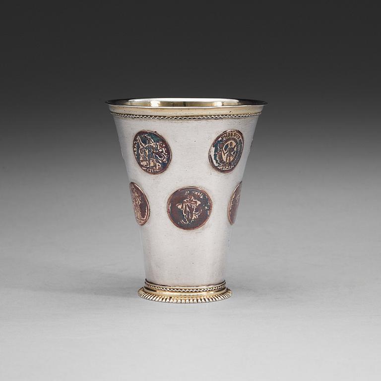 A Swedish 18th century parcel-gilt beaker, marks of Magnus Myrman, Norrköping (1706-1730).