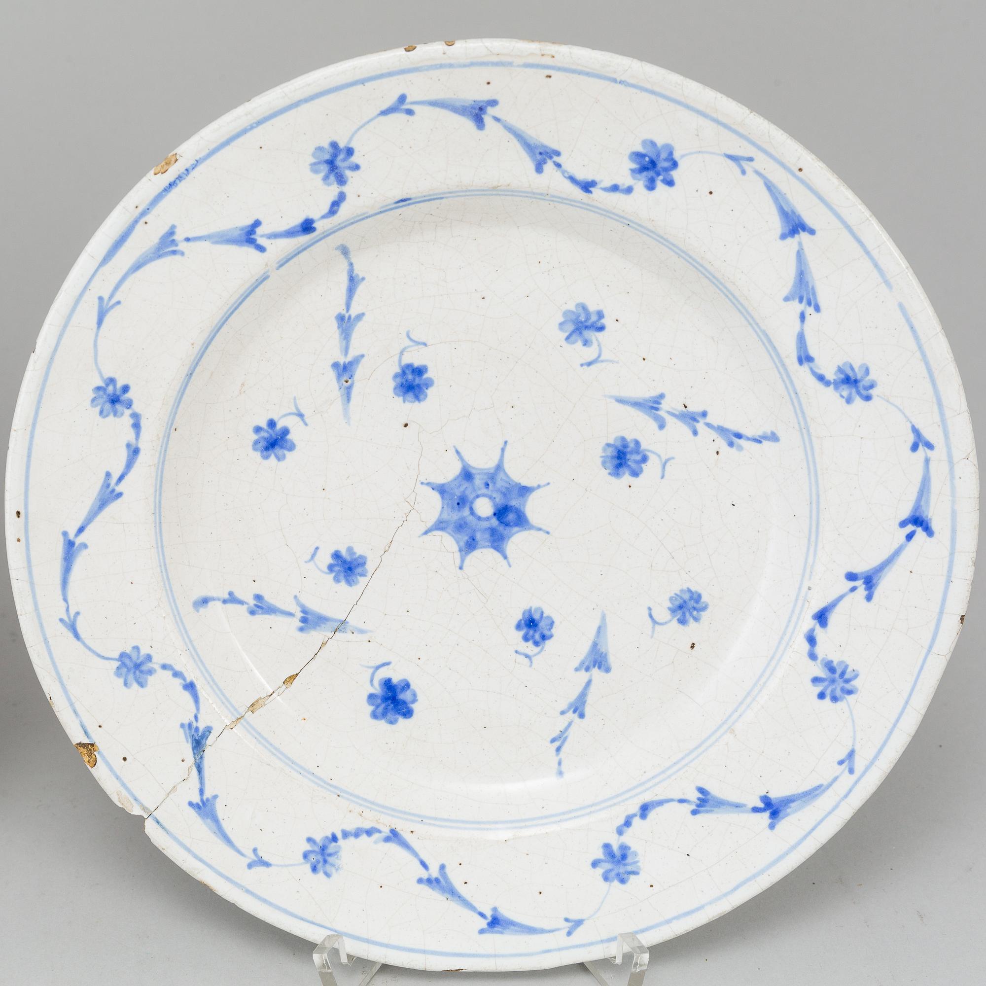 Two Swedish Rörstrand faience dishes, 18th Century.