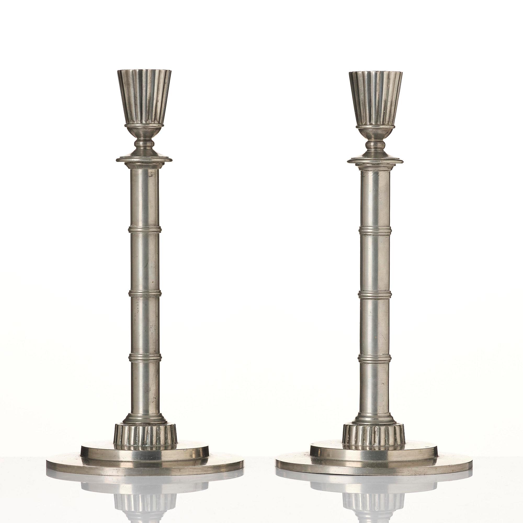 Erik Fleming, a pair of pewter candlesticks, Norrahammars Tenn, 1930.
