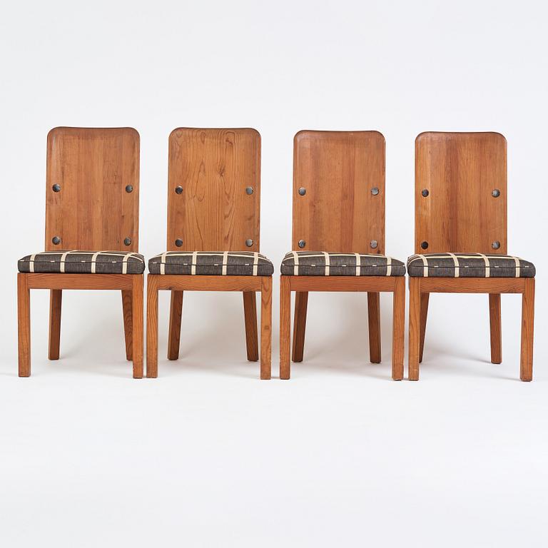 Axel Einar Hjorth, a set of 4 stained pine "Lovö" chairs, Nordiska Kompaniet, Sweden 1930s.